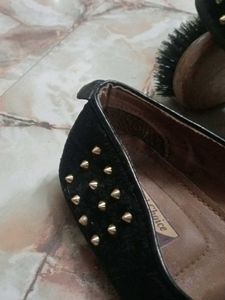Black velvet studded loafers with gold medusa Embl