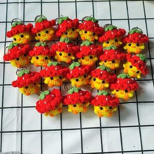 One Handmade Crochet Strawberry Chicken Keychains
