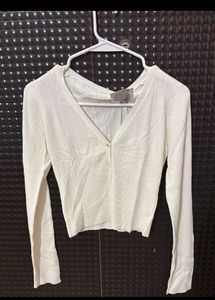 White Ribbed Button-Up Cardigan