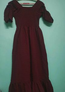 Chic Red Square Neck Puff Sleeve Midi Dress