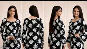 Stylish Black &amp; White Floral Kurta_XL