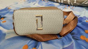 Stylish White &amp; Brown Sling Bag