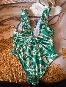 Green Floral One Piece Swimsuit with sarong