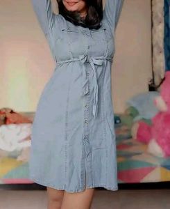 Denim Belted Shirt Dress with tags