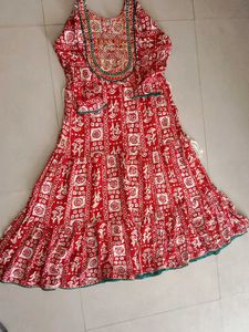 Red Printed Ethnic Gown