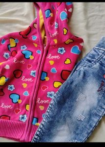 Cute Kids Pink Jacket &amp; Jeans Set