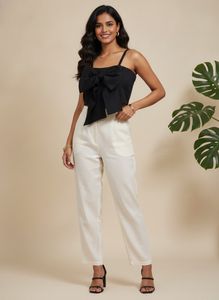 Chic Black Crop Top with Oversized Bow