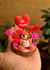 🌹 Be Mine Teddy — Handmade Clay Showpiece 🧸❤️
