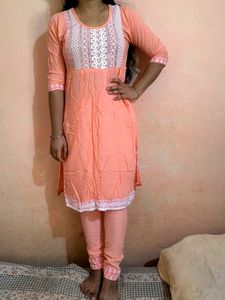Peach Kurta with Leggings Set