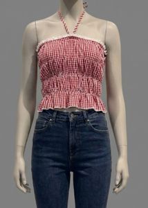 Red Gingham Smocked Tube Top