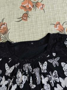 Black Butterfly Print Tunic Top