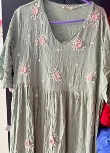 Green Embroidered  Cotton gown