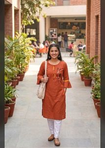 Rust Orange Kurta with Bell Sleeves pants set