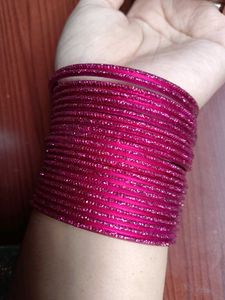 Dark Pink Glitter Metal Bangles