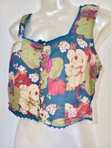 Floral Print Cropped Button-Up Top