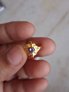 Gold Nose Ring with Purple Stone