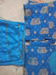Vibrant Blue Printed Kurta Set with Dupatta