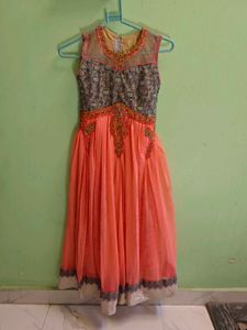 Elegant Peach & Grey Embellished Gown