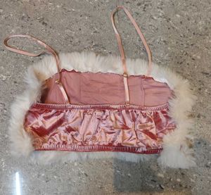 Kawaii Pink Fur Trim Crop Top