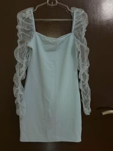 Shein Blue Mini Dress with Mesh sleeves details