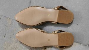 Beige &amp; Gold Embroidered Flats