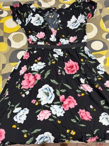 Black Floral Off-Shoulder Midi Dress