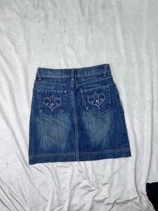 Blue Denim Mini Skirt with Heart Pocket Detail
