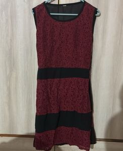 Maroon & Black Lace Dress