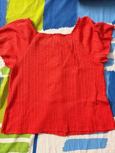 Orange Button-Up Ribbed Top (off shoulder)