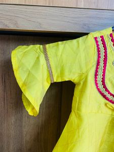 BabyOye Yellow&amp;pink Anarkali Suit Set