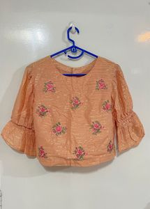 Embroidered Yellow Kurta With Blue Pants