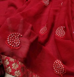 Vibrant Red Embroidered Saree