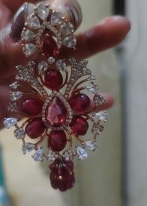 Exquisite Red &amp; White Stone Earrings