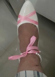 Chic White Heels with Pink Ribbon Detail