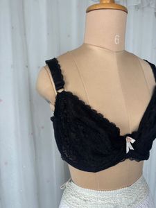 Lace Black Bra with Pink Bow Detail