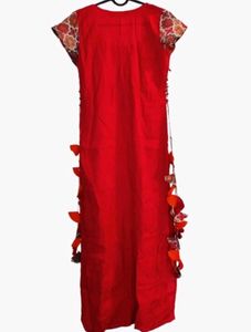 Red &amp; Orange Patterned Kurta with Tassels
