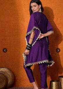 Silk real mirror Purple Kaftan Kurta Set