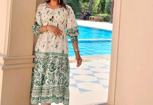 Boho Floral Print Tiered Midi Dress