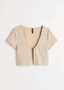 H&amp;M Women Beige Butterfly-detail Ribbed Top