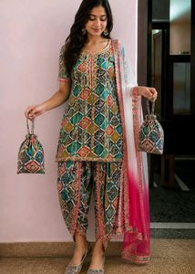 Designer Bandhani Kurta Set with Potli Bag