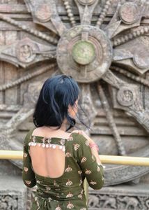 Olive Green Printed Padded short kurti