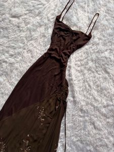 Brown Ruched Side Maxi Dress