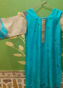 Stylish Blue Kurta with Contrast Sleeves and it,s