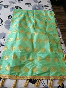 Green Silk Dupatta with Golden Polka Dots