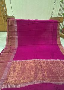 Vibrant Pink with Golden pure ghicha saree