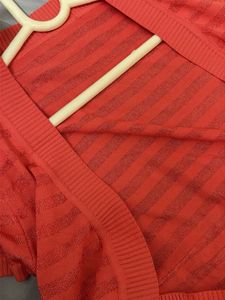 Coral Striped Cropped Cardigan