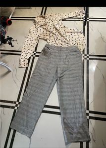 Chic Printed Button-Down Shirt & Plaid Pants Set