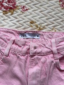 Denim High-Rise Faded Pink Straight Jeans