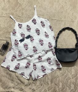 White Floral Print Cami and Shorts Set