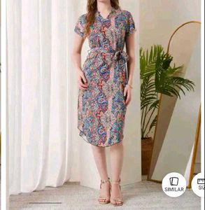 Boho Print Midi Dress with Belt